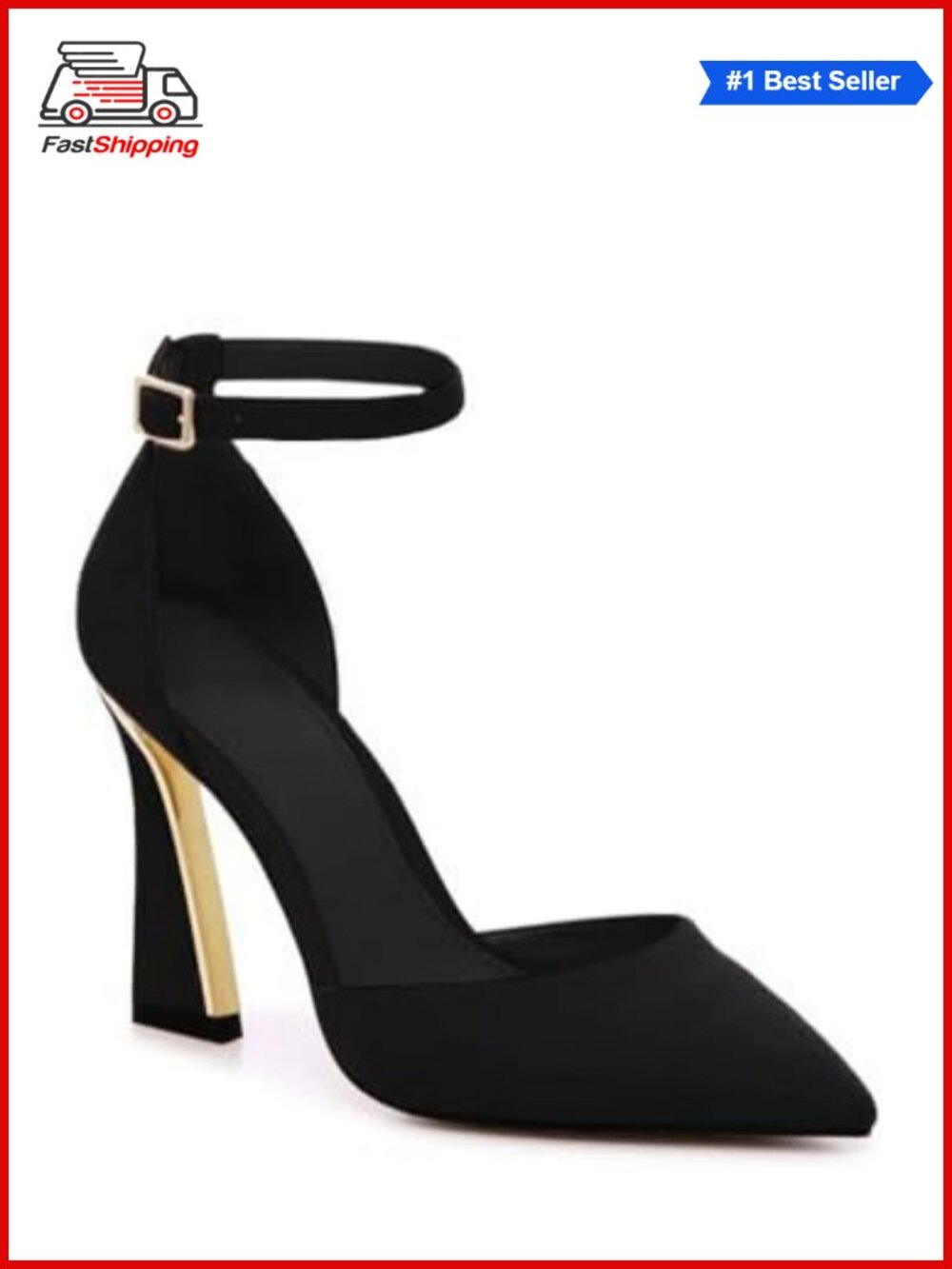 Womens Pointed Toe Ankle Strap High Heels Pumps Faux Leather
